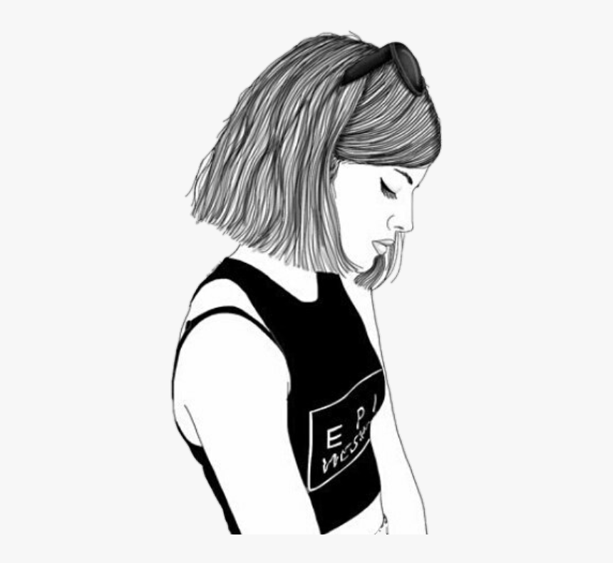 #tumblrgirl #tristeza #tumblr #girltumblr - Black And White Girl Drawing Short Hair, HD Png Download, Free Download