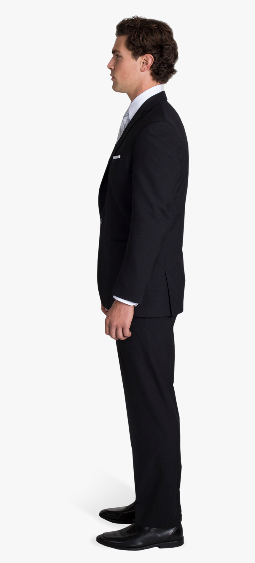 Black Notch Lapel Suit With Silver Tie - Men Suit Side View Png, Transparent Png, Free Download
