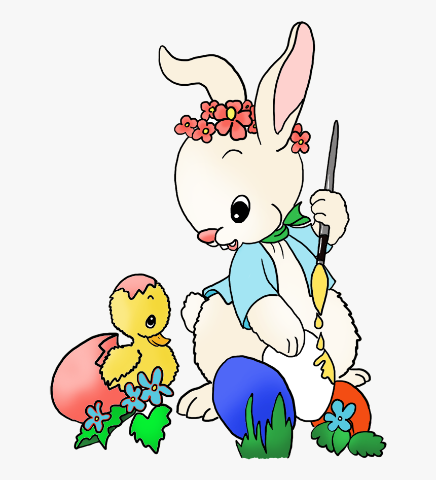 Easter Bunny Surprised By Easter Chicken - Cartoon, HD Png Download, Free Download