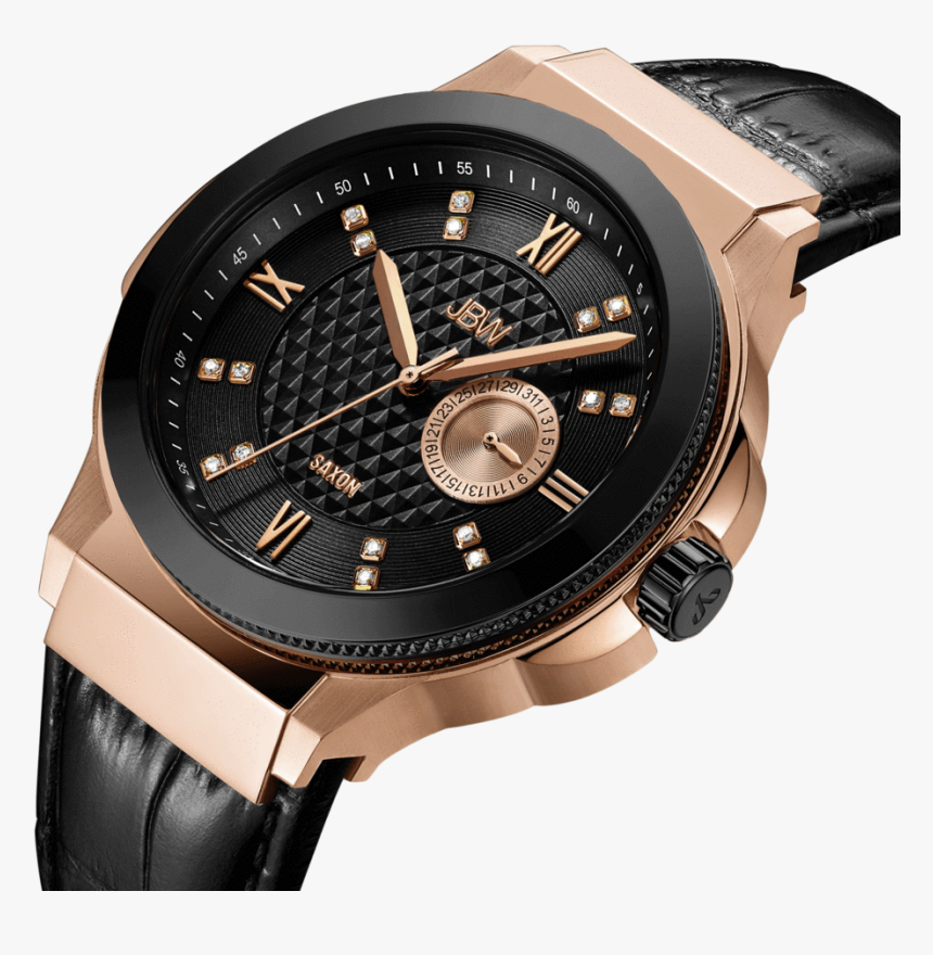 2 Jbw Saxon 48 J6373e Rose Gold Black Leather Diamond - J6373b Saxon Jbw, HD Png Download, Free Download