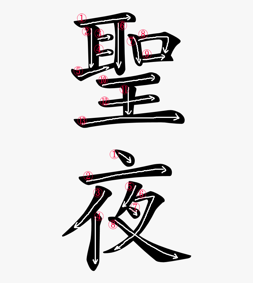 Stroke Order For 聖夜, HD Png Download, Free Download