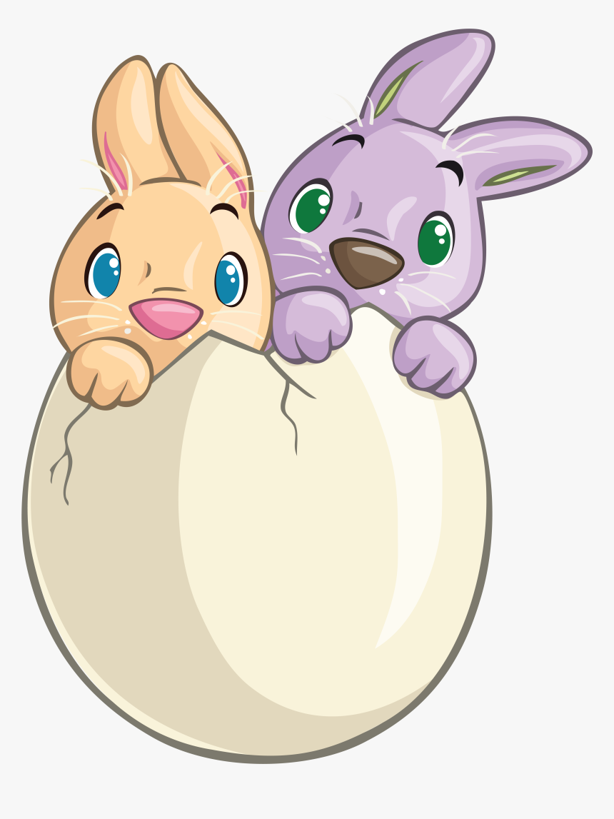 Cute Bunnies Easter Two Rabbit In Egg Clipart - Пасхальный Кролик Пнг, HD Png Download, Free Download