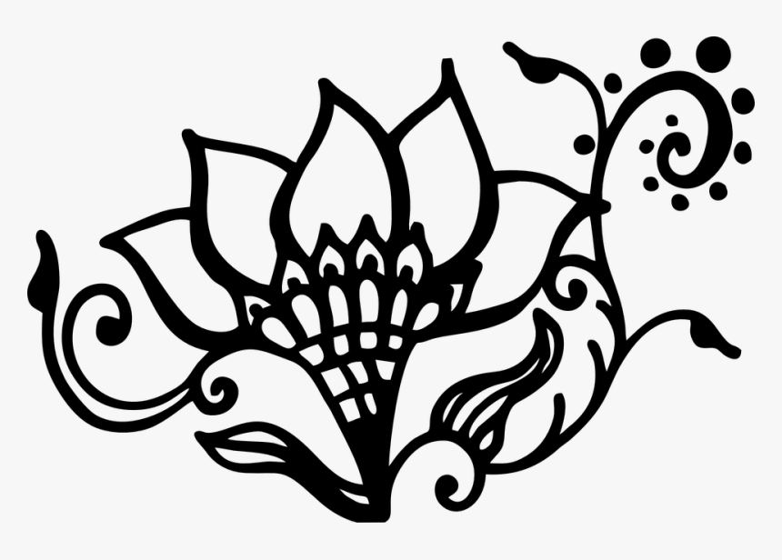 Henna, Flower, Swirl, Artwork, Silhouette, Digital - Gambar Bunga Karya Seni, HD Png Download, Free Download