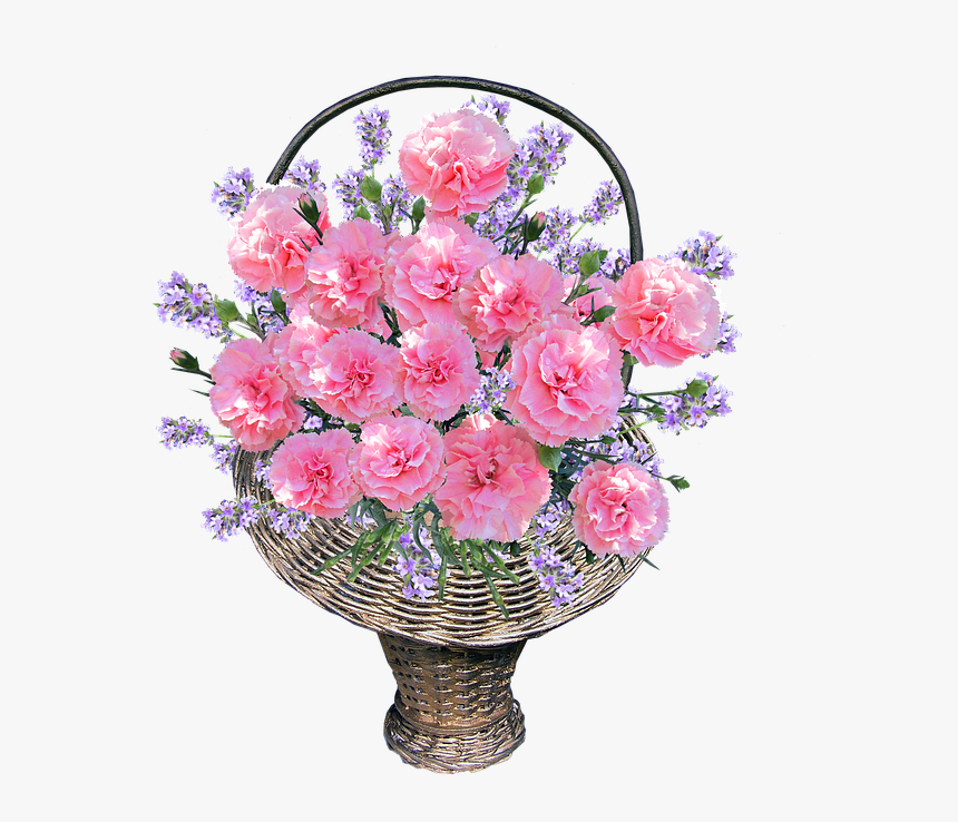 Basket, Carnations, Pink, Arrangement - Claveles Hermosos, HD Png Download, Free Download
