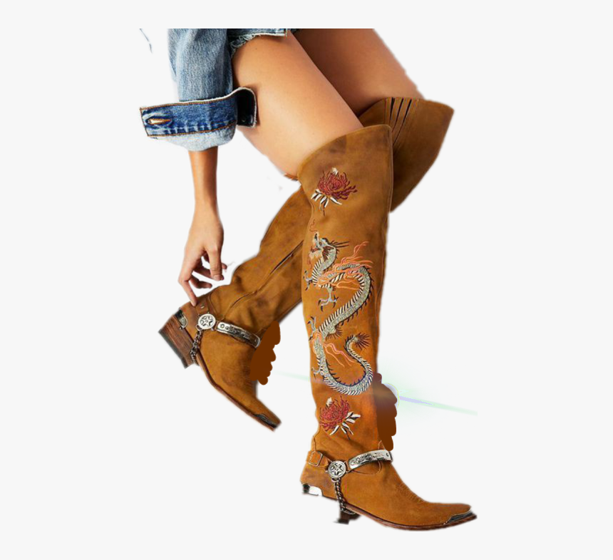 Botas Cool Vaquera Freetoedit Sccowboyboots - Free People Over The Knee Western Boots, HD Png Download, Free Download