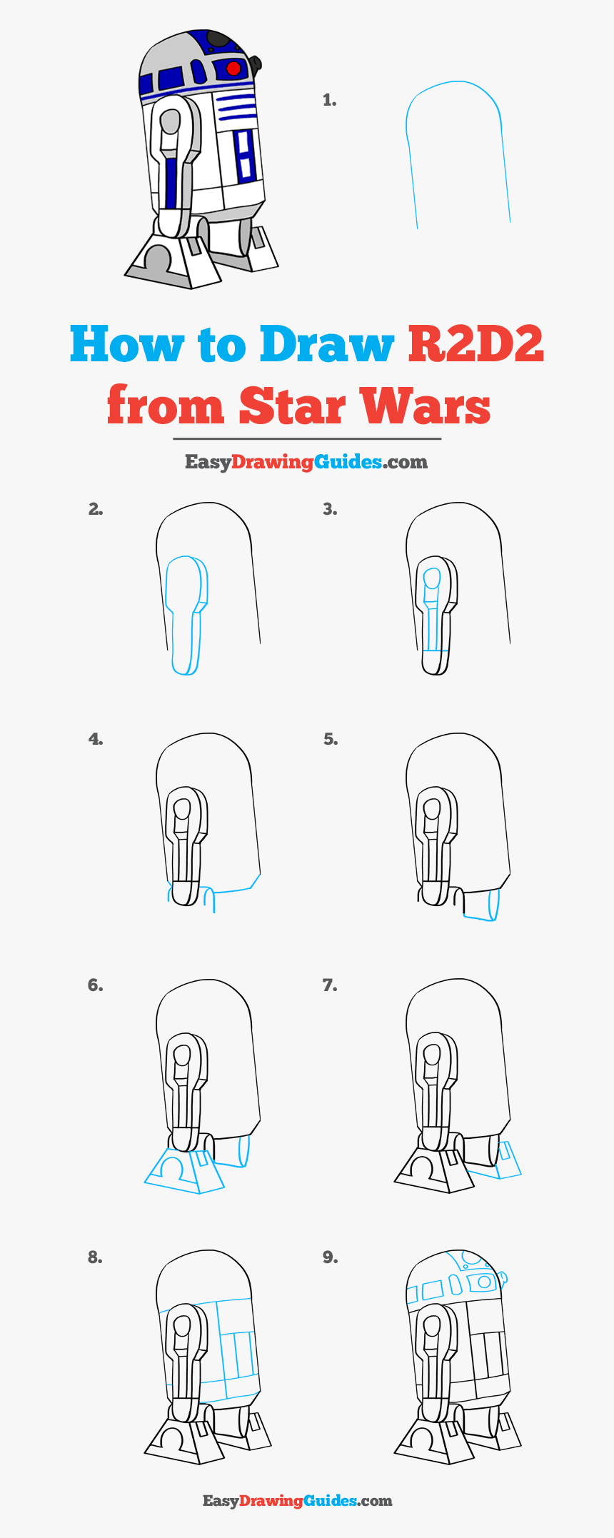 How To Draw R2-d2 From Star Wars - Draw R2d2 Step By Step, HD Png Download, Free Download