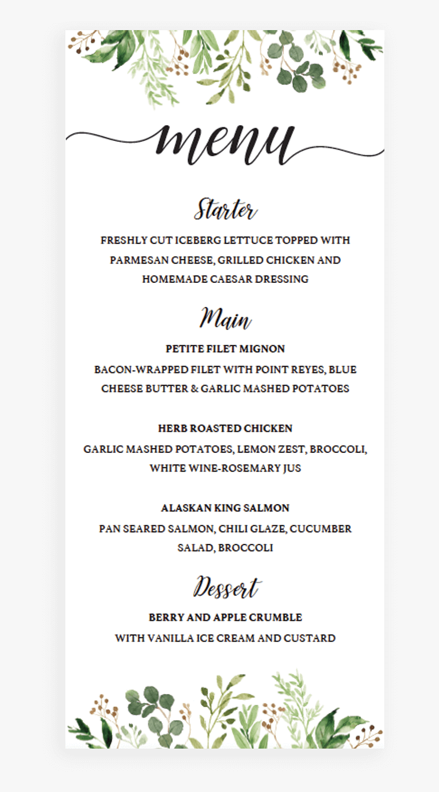 22 Dinner Party Menu Templates Gift Registry Card - Green Leaf With Wedding Menu Templates Free Download 22 Dinner Party Menu Templates Gift Registry Card - Green Leaf With Wedding Menu Templates Free Download