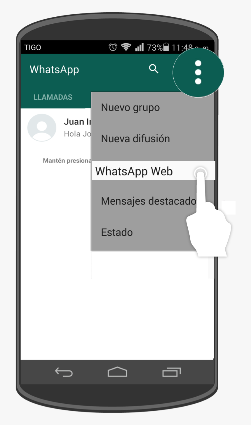 Pulsa Sobre El Botón Menú Y Allí Selecciona Whatsapp - Whatsapp Web En Android, HD Png Download, Free Download