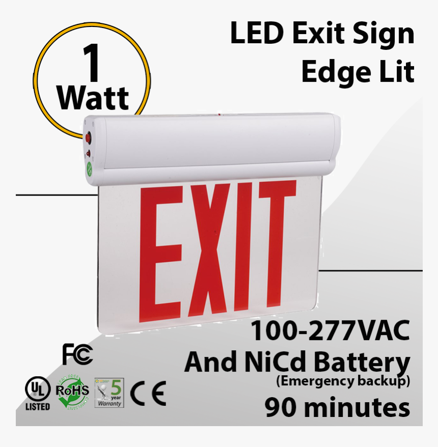 Led Exit Sign Edge Lit With Battery Backup 1 Watt 90 - Exit Sign, HD Png Download, Free Download