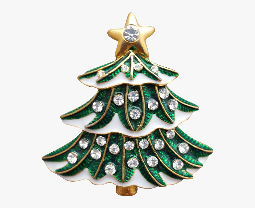 Delightful Christmas Tree Brooch In Green Enamel, With - Christmas Ornament, HD Png Download, Free Download