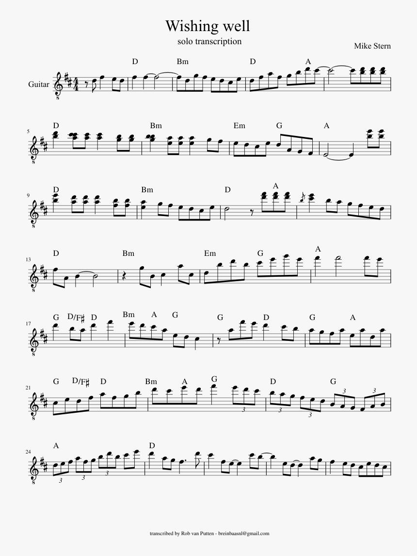 Wishing Well - Mike Stern - Solo - Alice Of Human Sacrifice - Mike Stern Sheet Music, HD Png Download, Free Download