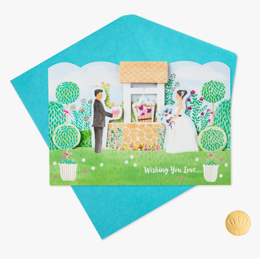 Bride And Groom At Wishing Well Pop Up Wedding Card - Illustration, HD Png Download, Free Download