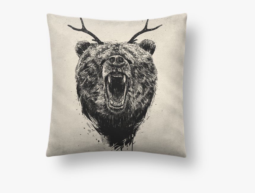 Coussin Toucher Peau De Pêche 41 X 41 Cm Angry Bear - Bear With Antlers, HD Png Download, Free Download