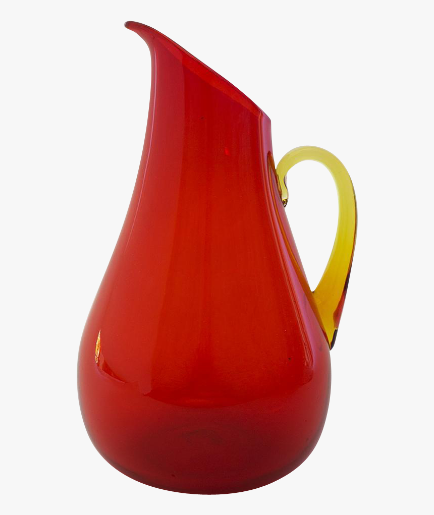 Hand Blown Glass Pitcher, Orange With Amber Handle - Vase, HD Png Download, Free Download