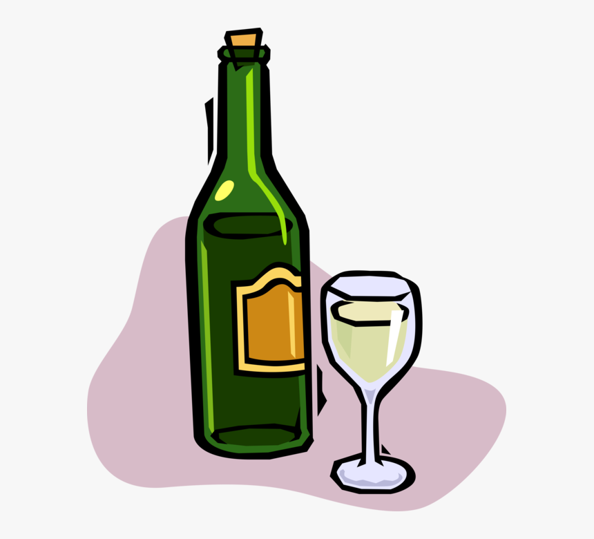 Vector Illustration Of Bottle Of White Wine With Glass - Flasche Wein Clipart, HD Png Download, Free Download