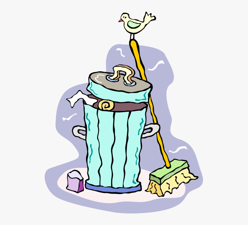 Vector Illustration Of Garbage Or Trash Can With Broom - Clean Up Clip Art, HD Png Download, Free Download