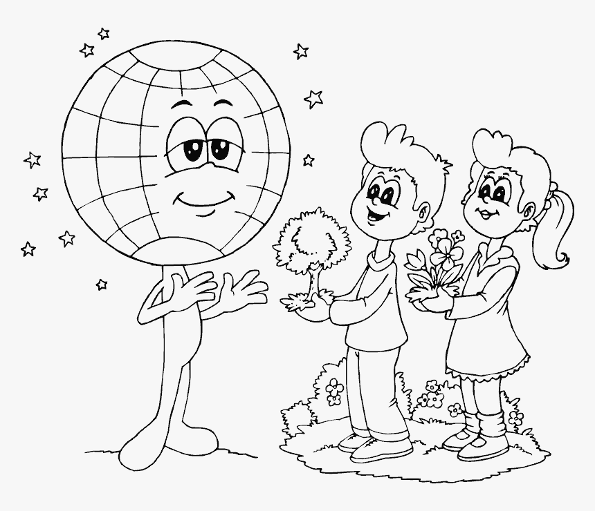 Boy Playing In Beach Coloring Page Kids - Save The Earth Coloring, HD Png Download, Free Download
