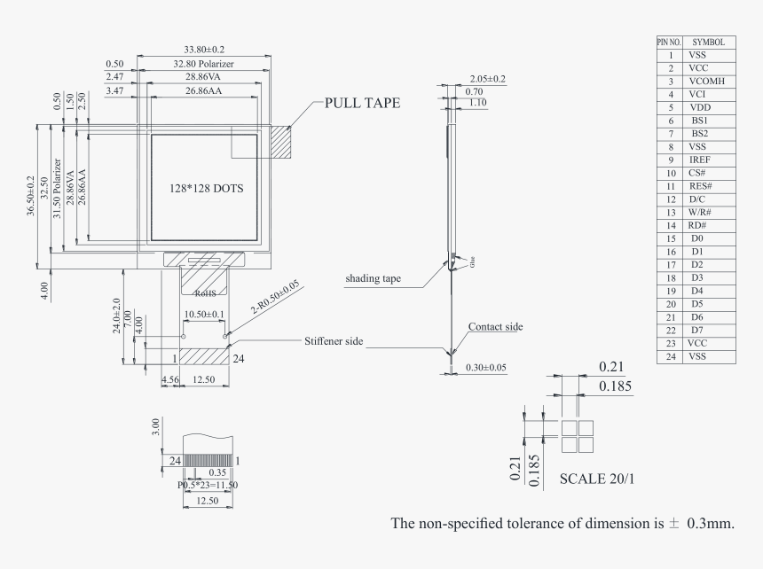 Weo128128asap3n00000 - Drawing - Oled 128x128 Schematic Spi, HD Png Download, Free Download