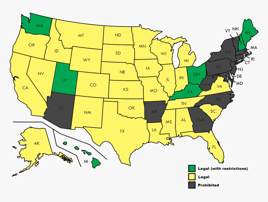 Legality Of Payday Loans In The United States By State - Us Map, HD Png Download, Free Download
