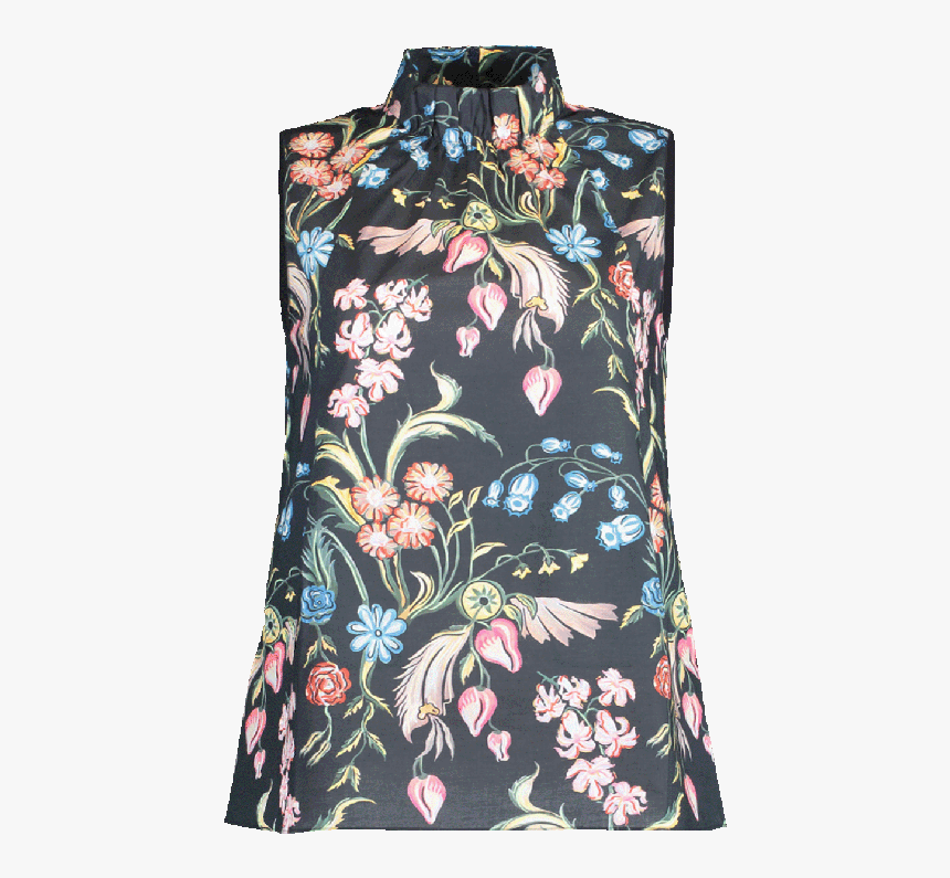 Peter Pilotto Floral Print High Neck Top In Navy - Blouse, HD Png Download, Free Download