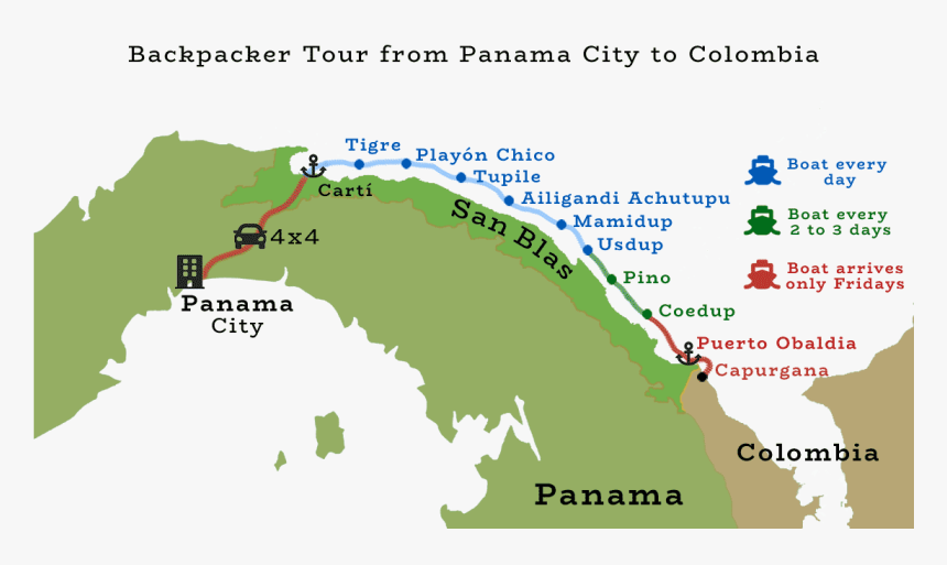 Map Of Panama To Colombia Tour - Map, HD Png Download, Free Download