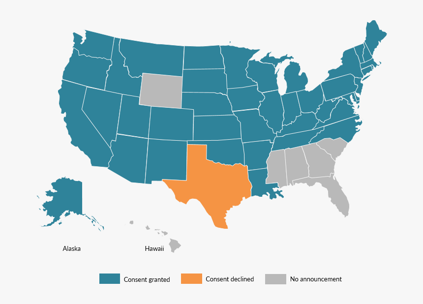 Map Of State Consent Or Lack Of Consent For Refugee - Us Map Vector Png, Transparent Png, Free Download