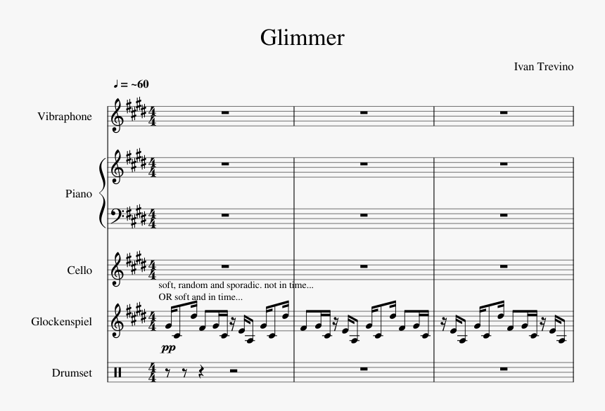 Glimmer Sheet Music For Piano, Percussion, Cello Download - Sheet Music, HD Png Download, Free Download