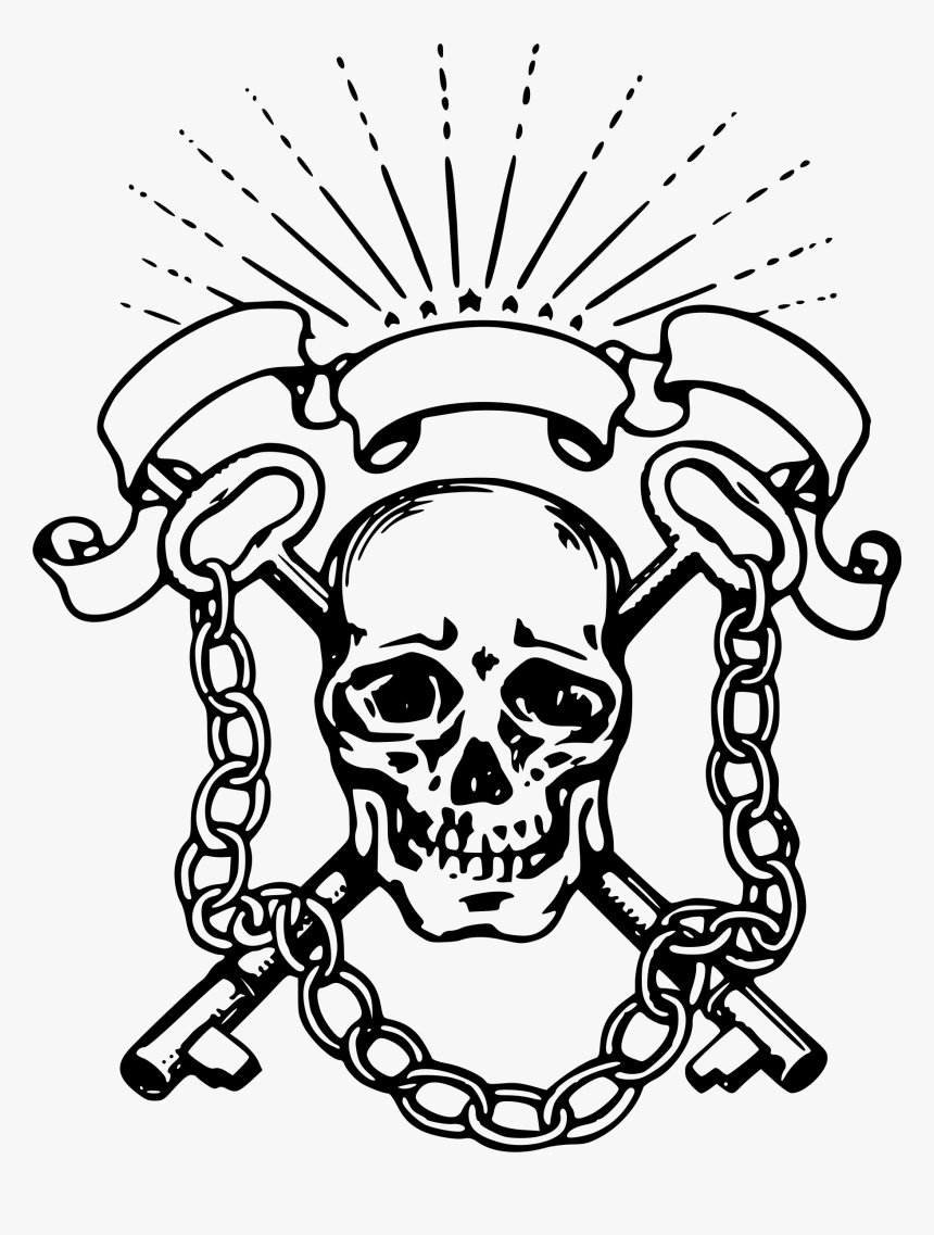 This Free Icons Png Design Of Skull And Keys Emblem - Skull Black And White Drawing, Transparent Png, Free Download