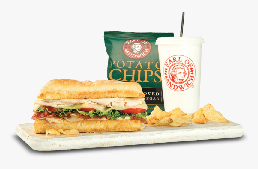 Sandwich Chips & Drink On Wood Plank - Earl Of Sandwich Combo, HD Png Download, Free Download