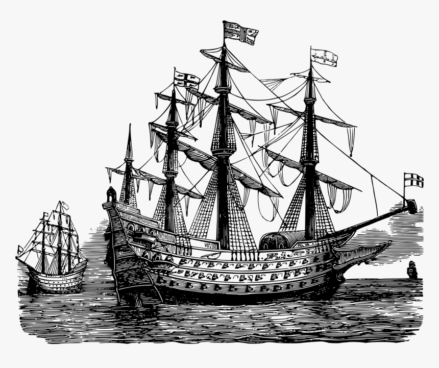 Old Sailing Ship - Sail Ship Black And White, HD Png Download, Free Download