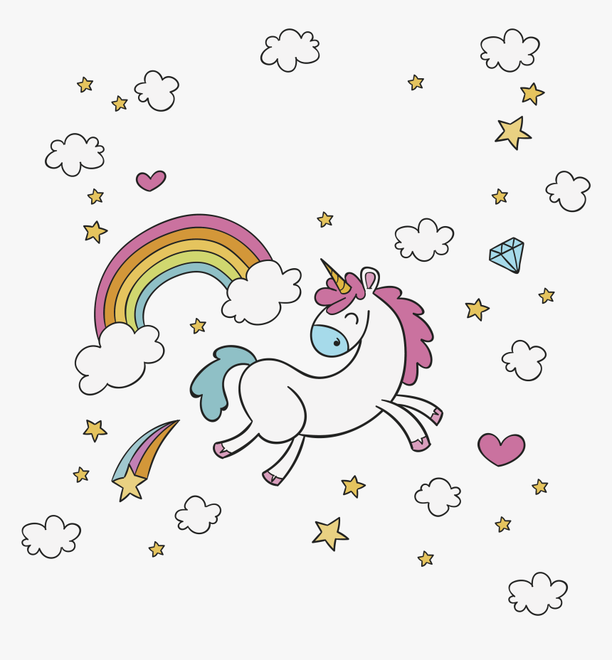 Point Drawing Happy - Flying Unicorn With Rainbows Png, Transparent Png, Free Download