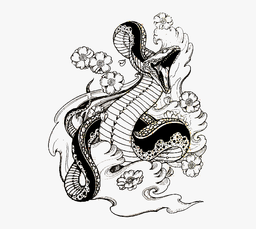 Japanese Traditional Tattoo Snake , Png Download - Japanese Snake Drawing, Transparent Png, Free Download