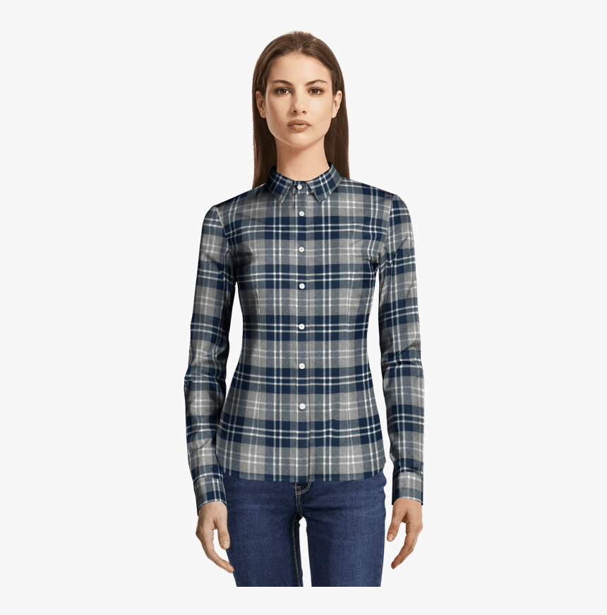 Blue Plaid Flannel Shirt-view Front - Camisa Verde Militar, HD Png Download, Free Download