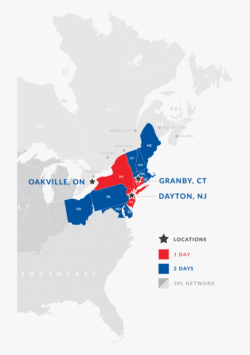 Map Of Canada And The Usa With Northeastern Usa Blue - North America Blank Map, HD Png Download, Free Download