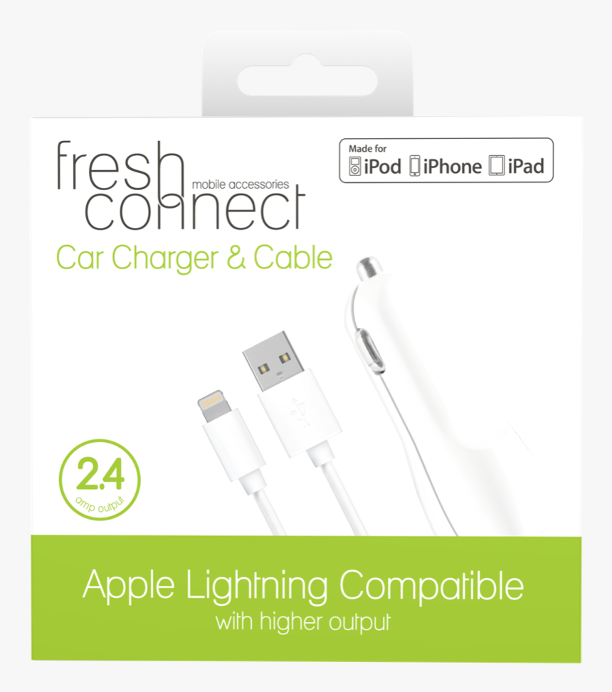 Fresh & Connect Lighting Cable With Car Charger - Usb Cable, HD Png Download, Free Download