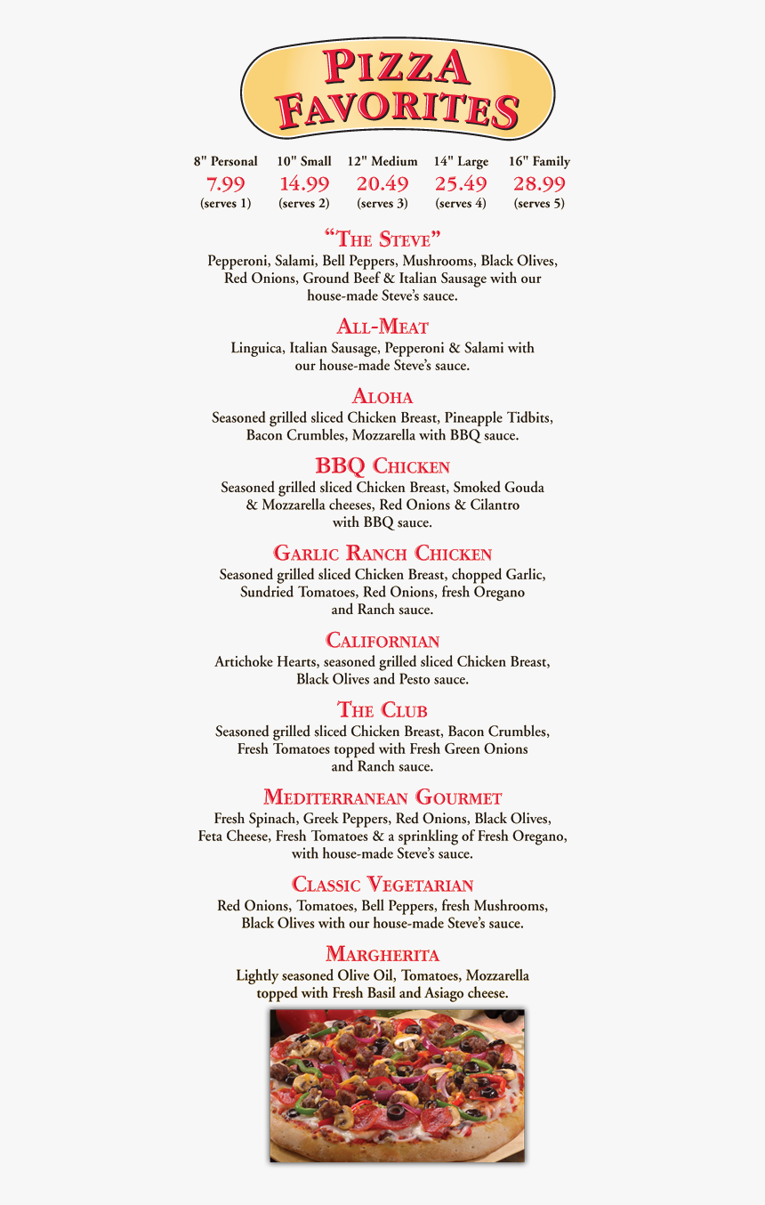 Steve's Pizza Elk Grove Menu, HD Png Download, Free Download