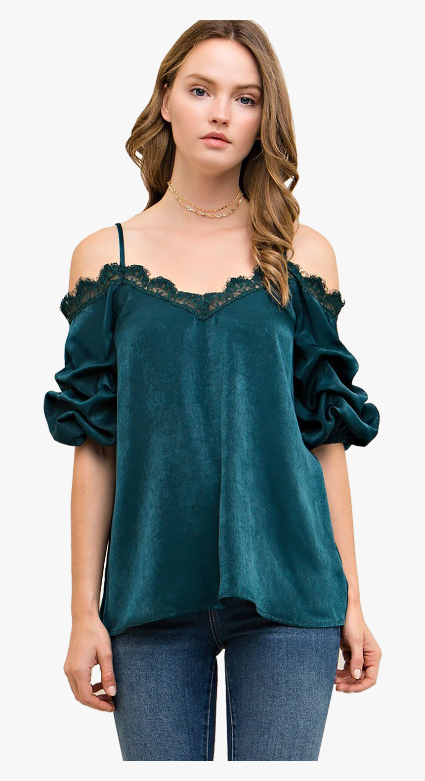 Women"s Solid Silky Open Shoulder Top W/lace Trim - Photo Shoot, HD Png Download, Free Download