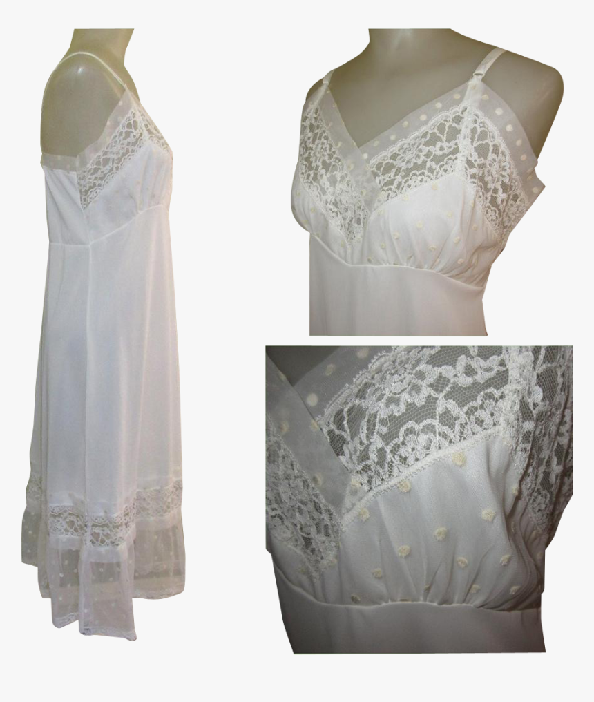 Vintage Slip, Lace Trim, Embroidered Polka Dots, 1950"s - Lace, HD Png Download, Free Download