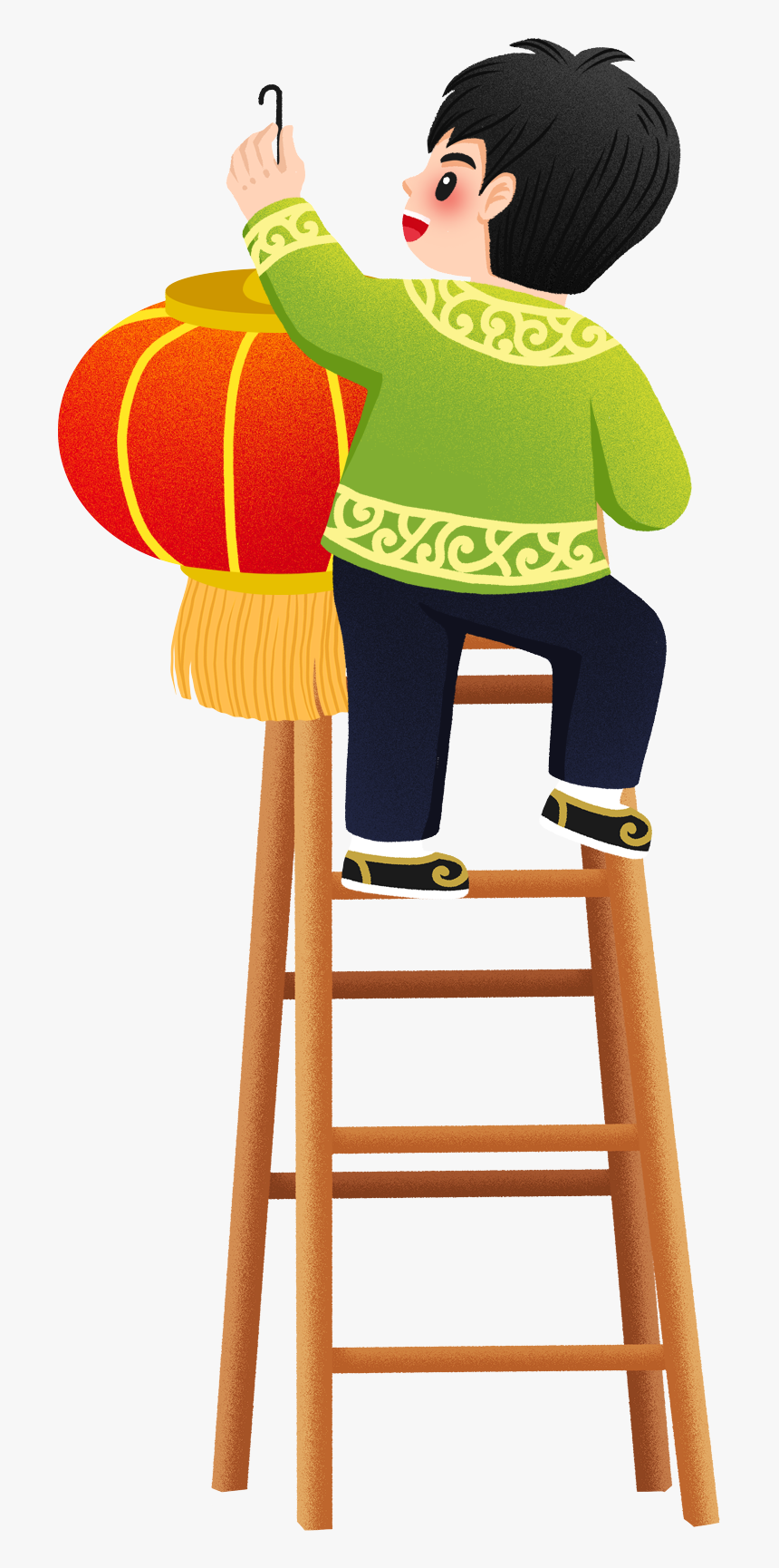 Ladder Hanging Lantern Character New Year Png And Psd - Chinese New Year, Transparent Png, Free Download