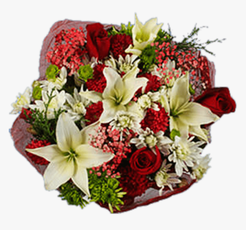 Christmas Flowers By Bulk White Lilies Red Christmas - Flower Arrangement Roses And Lily Red, HD Png Download, Free Download
