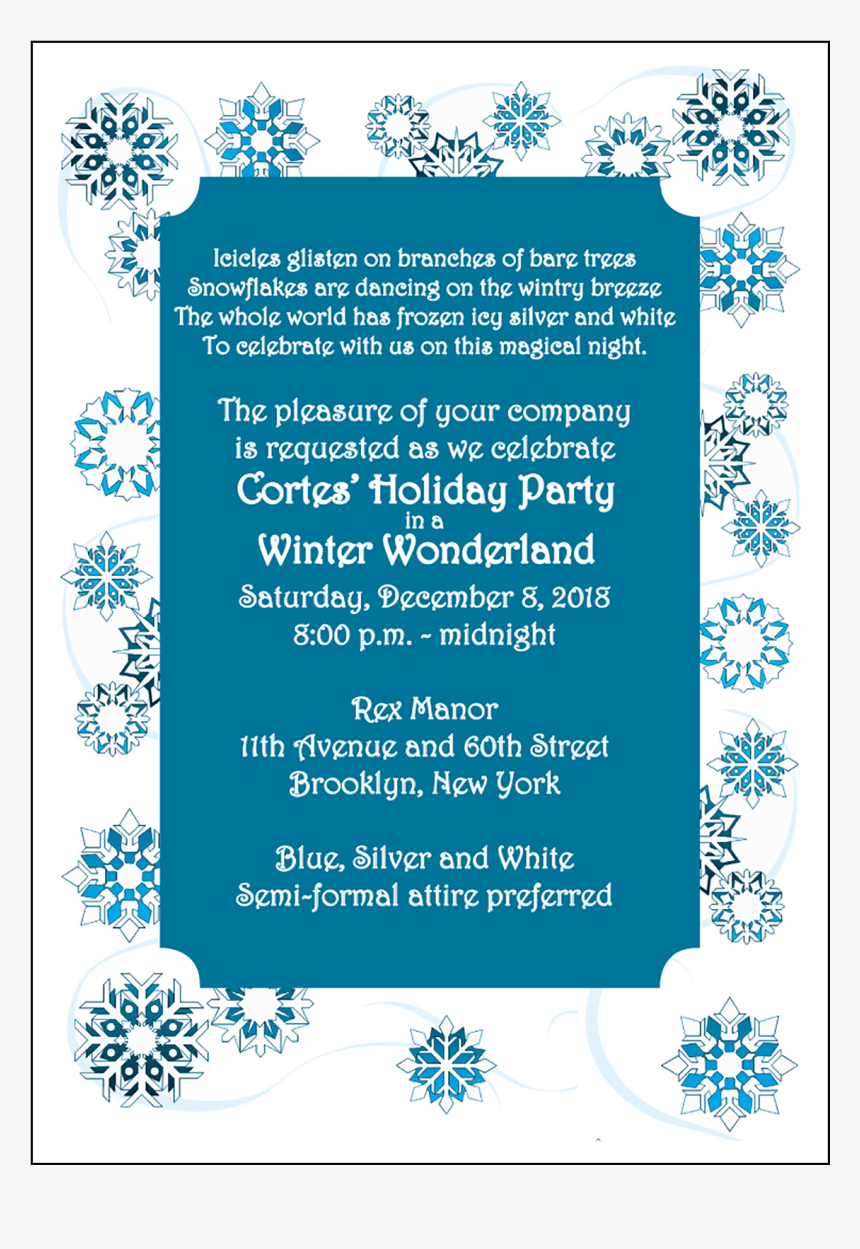 Christmas Holiday Party Invitation - Winter Wonderland Christmas Party Invitation, HD Png Download, Free Download