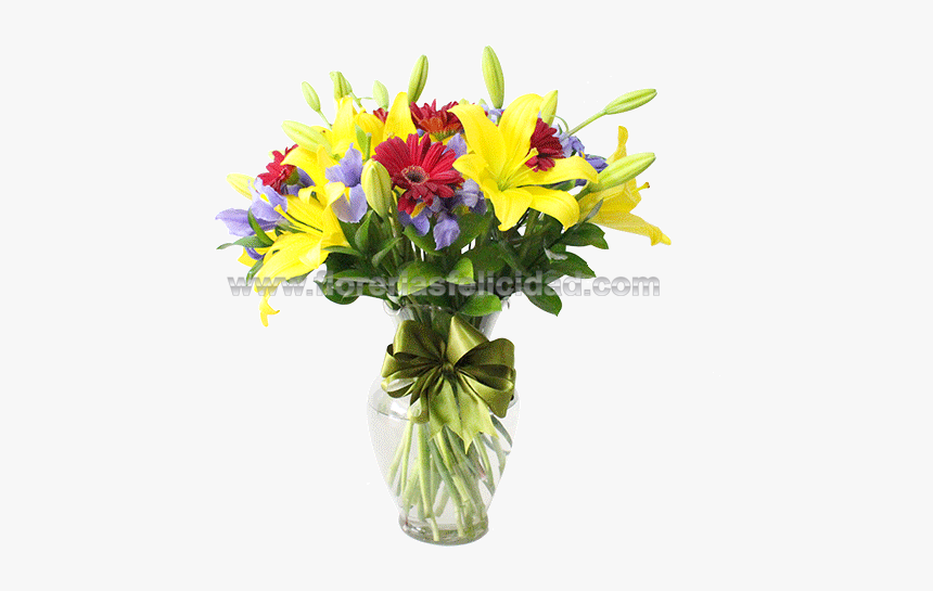 Florero Con Lilis Iris Y Gerberas Florero Con Lilis, - Bouquet, HD Png Download, Free Download