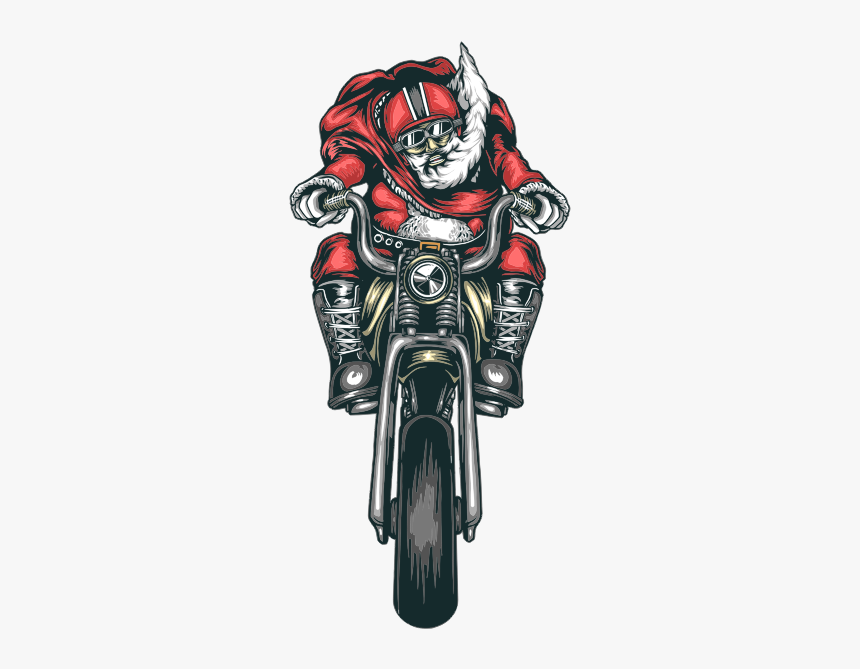 Motorcycle Santa Vector Image - Santa Riding A Motorcycle Clip Art, HD Png Download, Free Download