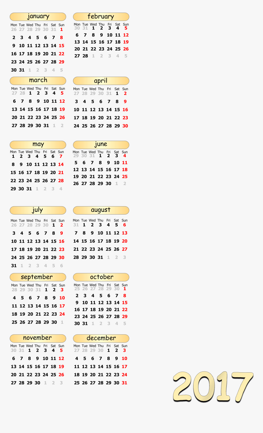 2017 Calender Png, Transparent Png, Free Download