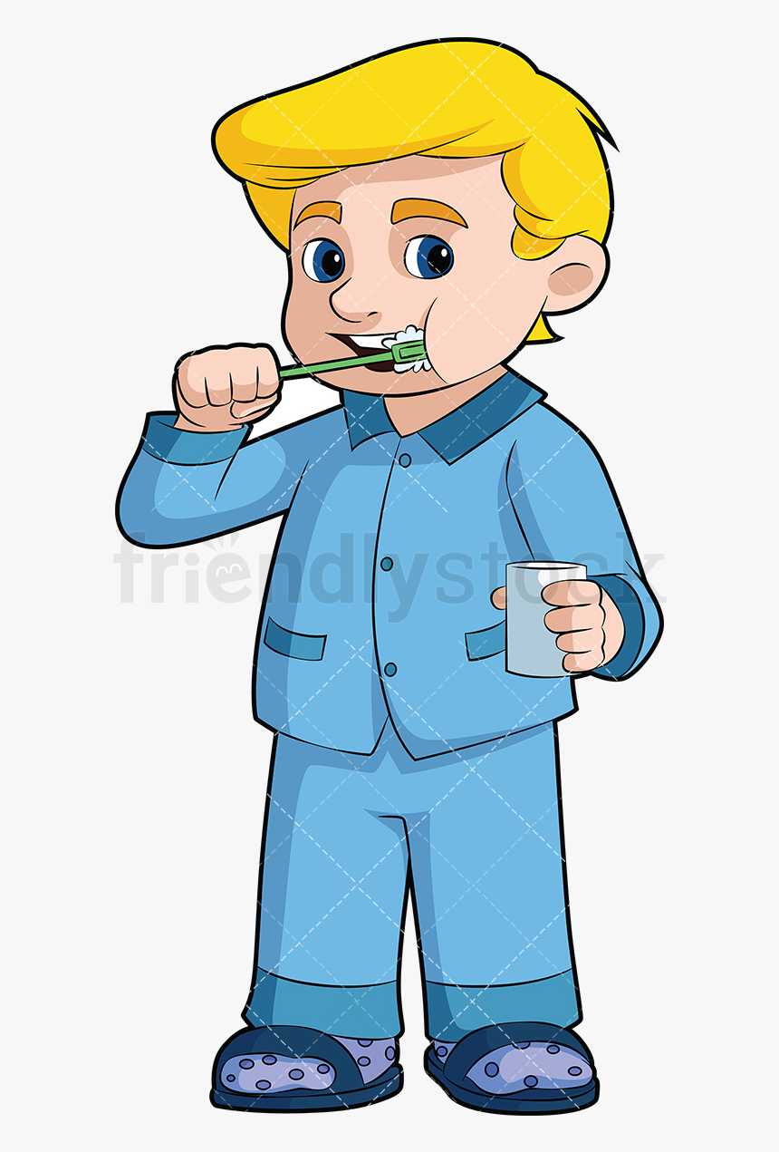 Brush Teeth Little Boy Brushing His Vector Cartoon - Boy Brushing His Teeth Clipart, HD Png Download, Free Download