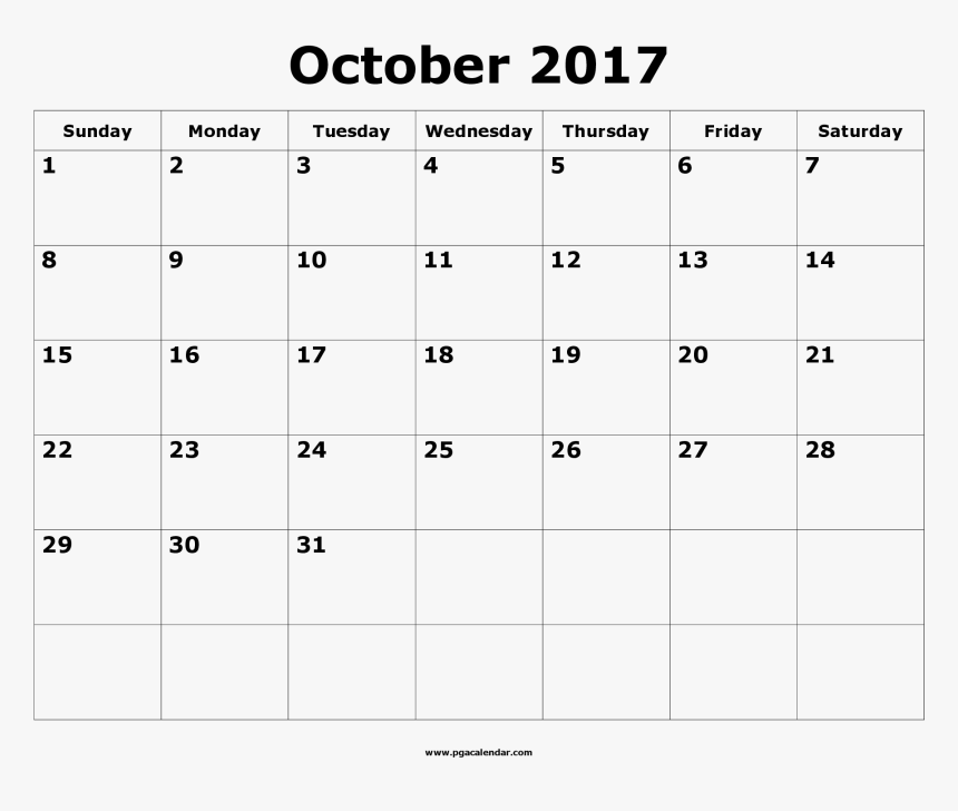 Images Of October Calendar Printable Template Png October - Calendar, Transparent Png, Free Download