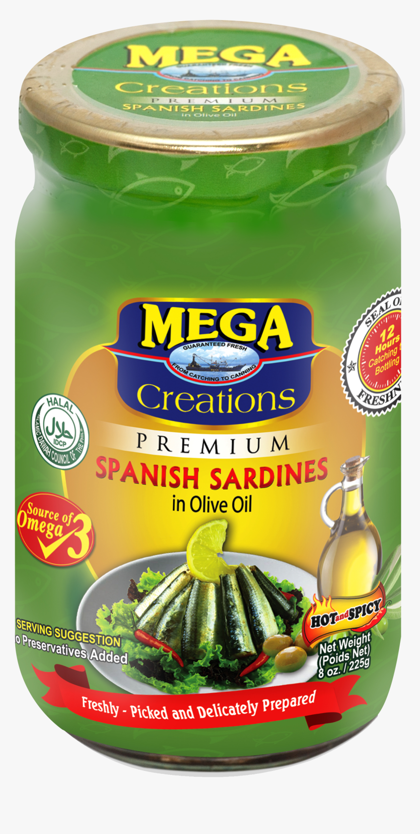 Mega Creations Spanish Sardines In Olive Oil 225g - Sardines In A Bottle, HD Png Download, Free Download