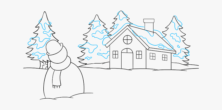 How To Draw Winter Scenery - Easy Drawing Of A Winter Wonderland, HD Png Download, Free Download