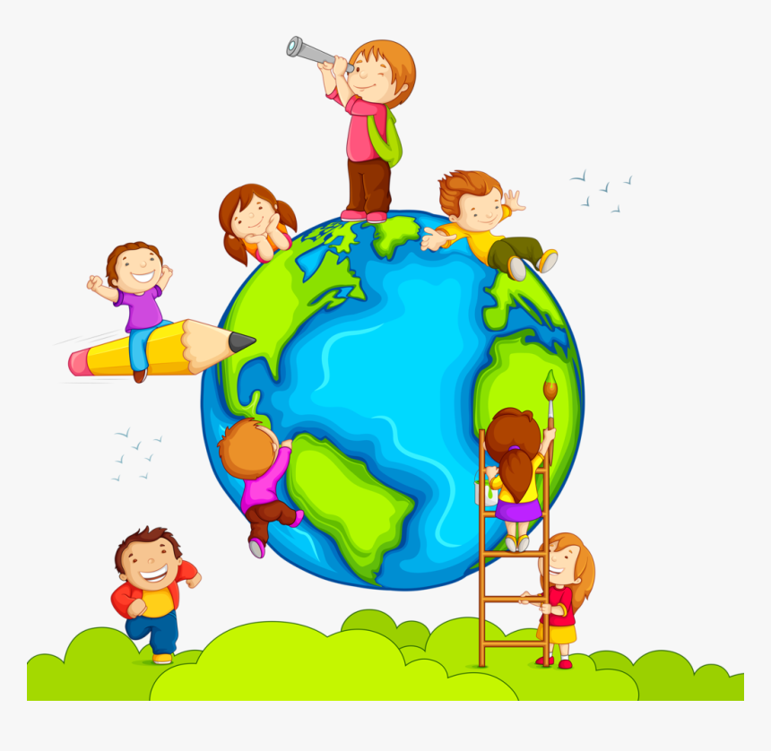 Classroom Activities Cliparts - Kids Around A Globe, HD Png Download, Free Download