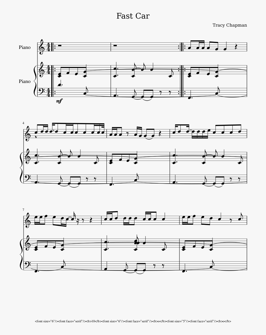 Fast Car Sheet Music Composed By Tracy Chapman 1 Of - Say Something 譜, HD Png Download, Free Download